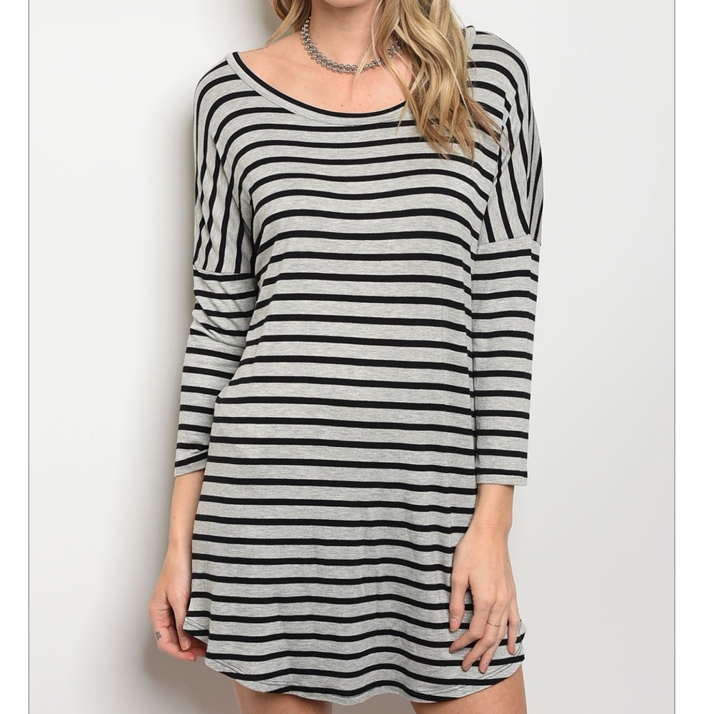 LAST Black & Gray Striped Dress - Picture 2 of 4